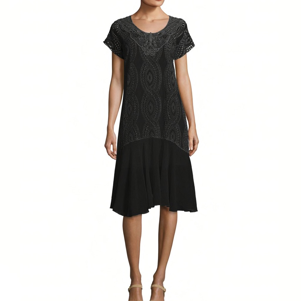 Nwt Johnny Was Halfrid Eyelet Petite Dress With Chiffon Trim